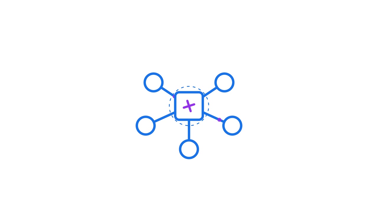 Animated Network Diagram Connecting Nodes to a Central Hub