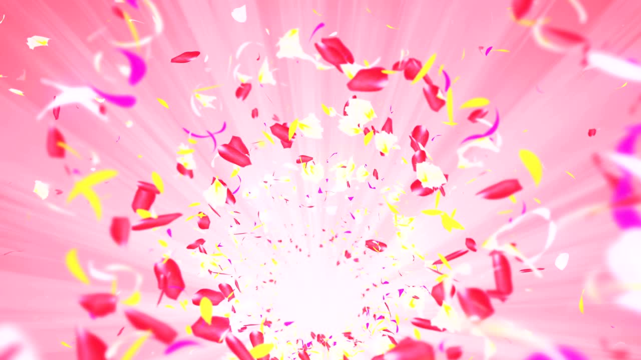 화려한 잎자루, 나선형 반이는 꽃잎, 꽃 모양, 예쁜 춤추는 꽃잎, 회전하는 꽃잎에서 소용돌이, 추상적인 루프 애니메이션.