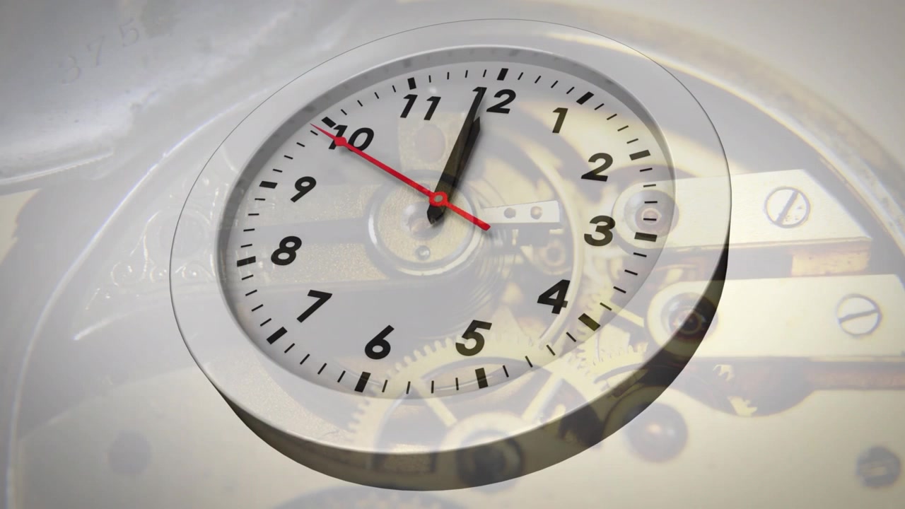 Modern Clock Ticking with Visible Mechanical Gears in Background