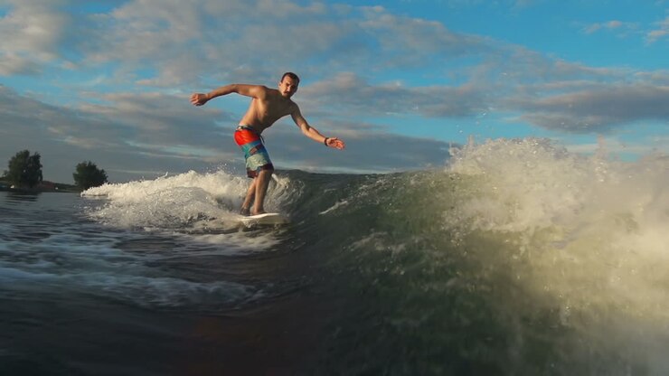 Wake Surfer Approaching Camera In Motion