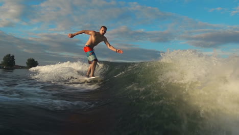 wake surfer approaching camera in motion