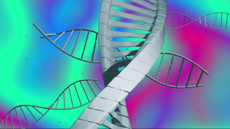 dna strands and double helix structure animation over colorful gradient background