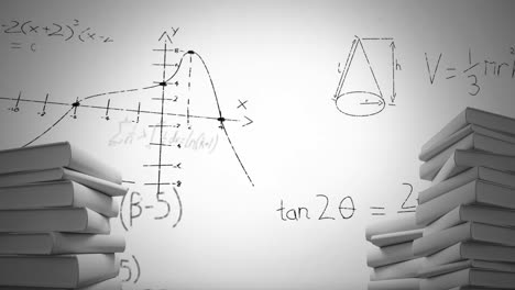 Montón-De-Libros-Y-Ecuaciones-Matemáticas-Y-Gráficos.