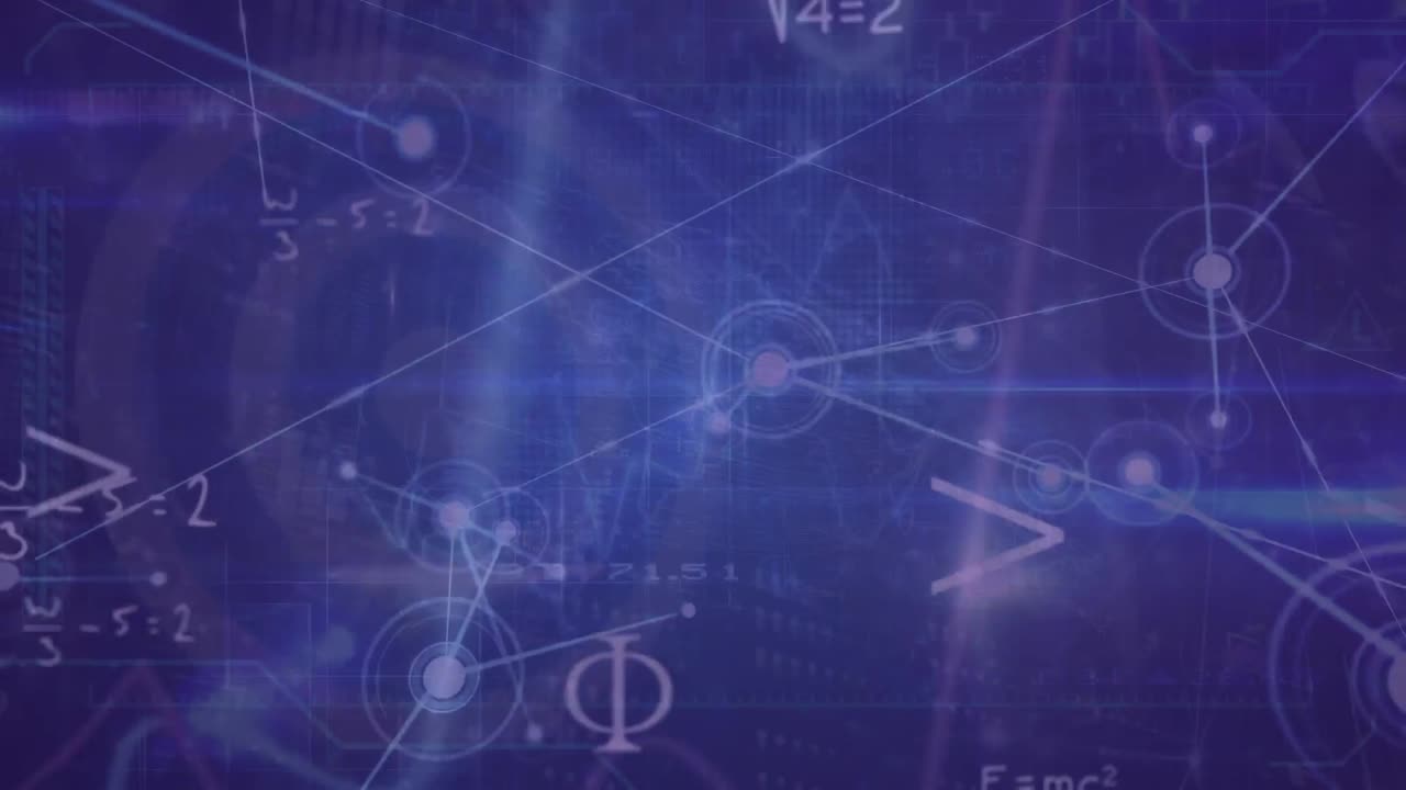 Animation eines Netzwerks von Verbindungen und mathematischen Gleichungen vor violettem Hintergrund
