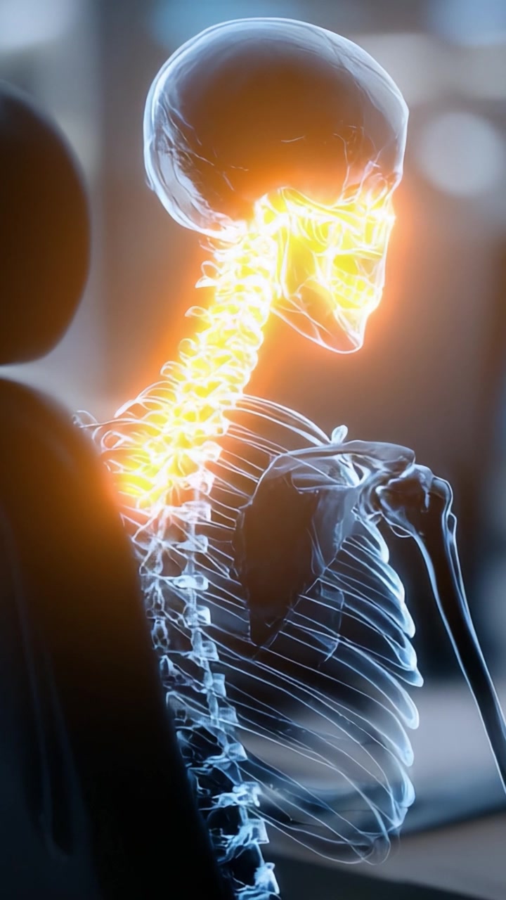 X-ray Visualization of Cervical Spine with Emphasis on Spinal Cord and Nerve Pathways Illuminating Key Areas for Neurological Understanding
