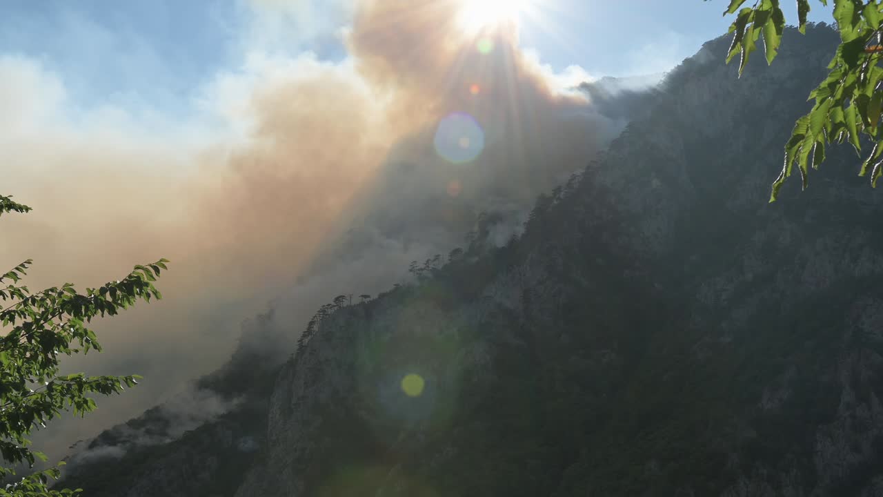 incendio salvaje sobre el bosque de montaña cerca del lago piva en montenegro en agosto de 2021