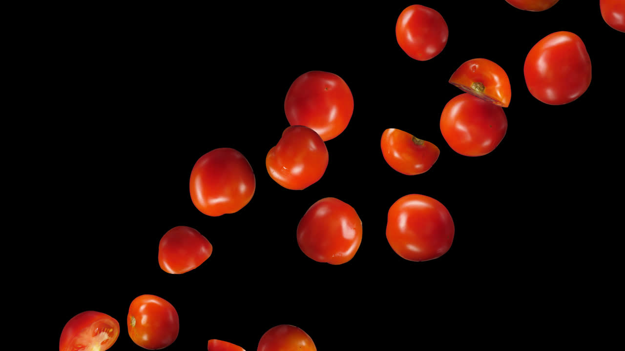 Tomatoes Falling Down With Alpha Channel