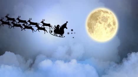 Animación-Del-Paisaje-Invernal-Navideño-Con-Papá-Noel-En-Trineo-Y-Luna-Llena.