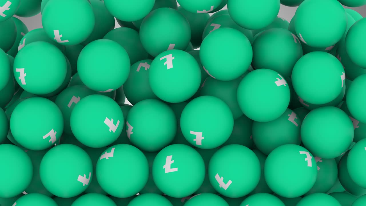 animación de bucle de bolas que caen con el símbolo de litecoin