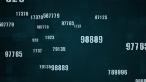 Multiple numbers changing against squares on green background