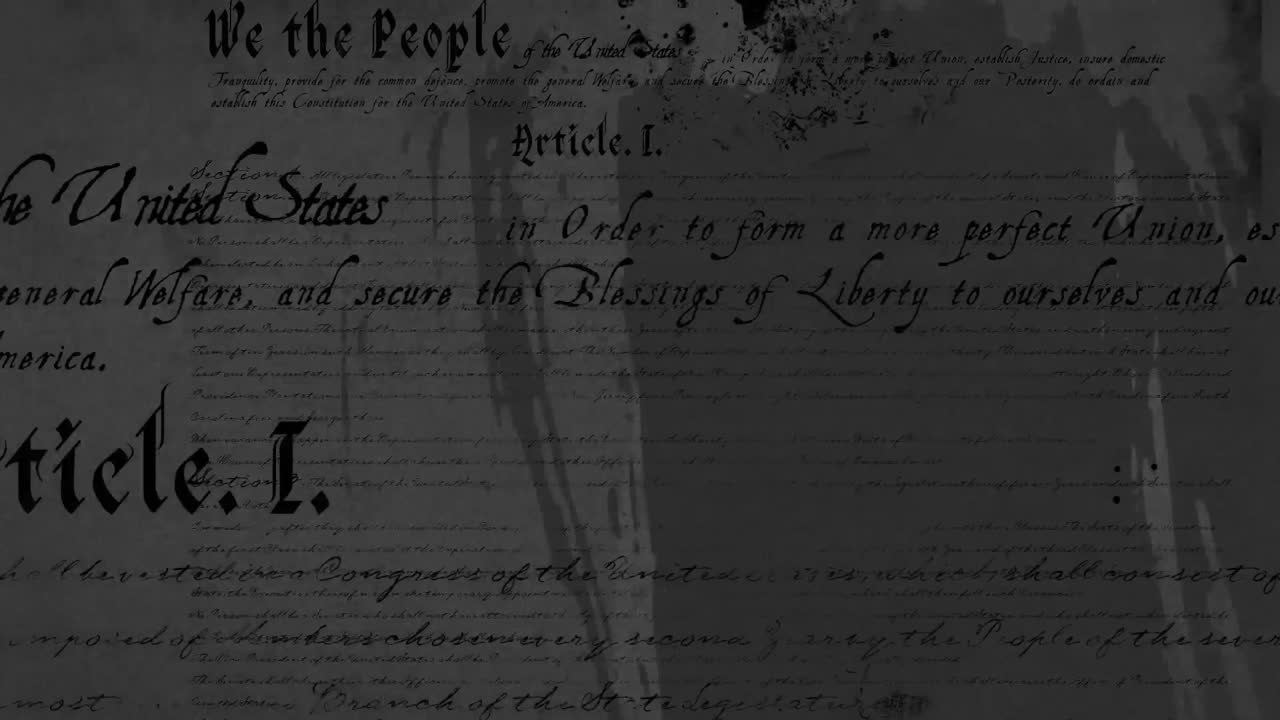 회색 배경 위에 있는 미국 헌법 텍스트의 애니메이션