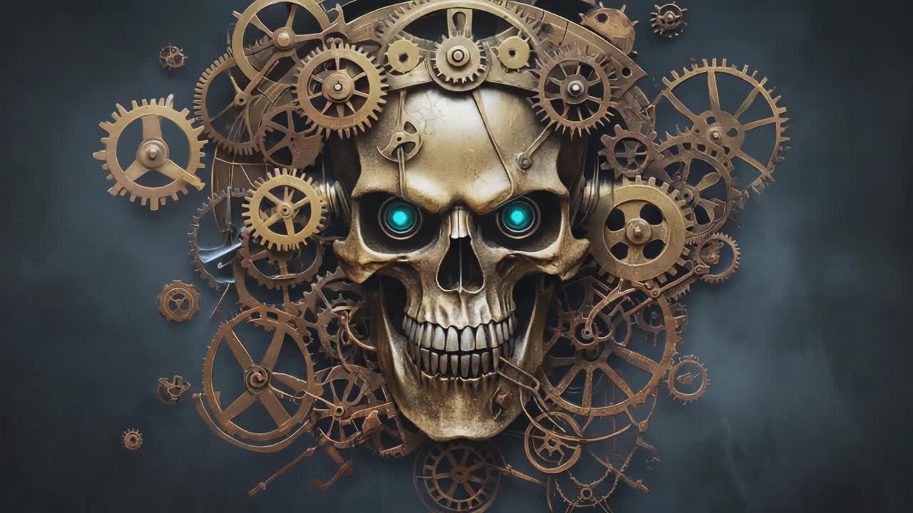 Steampunk Skull with Glowing Eyes and Gears