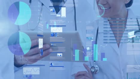 animación del procesamiento de datos financieros sobre diversos médicos