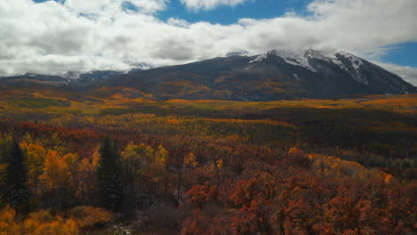 kebler pass colorado cinematic frosted crisp cold frozen morning fall winter season collide first white snow red yellow orange aspen tree forest clouds blue sky rocky mountain peak stunning slow left