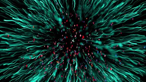 animation of confetti falling and fireworks exploding on black background