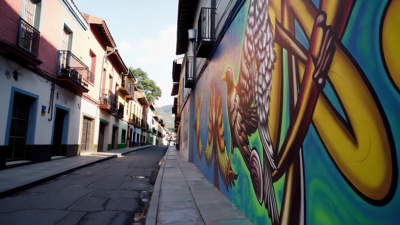 Colorful Graffiti Mural of Birds on a City Street Wall