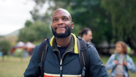 Hiking,-view-and-African-man-with-trekking-group