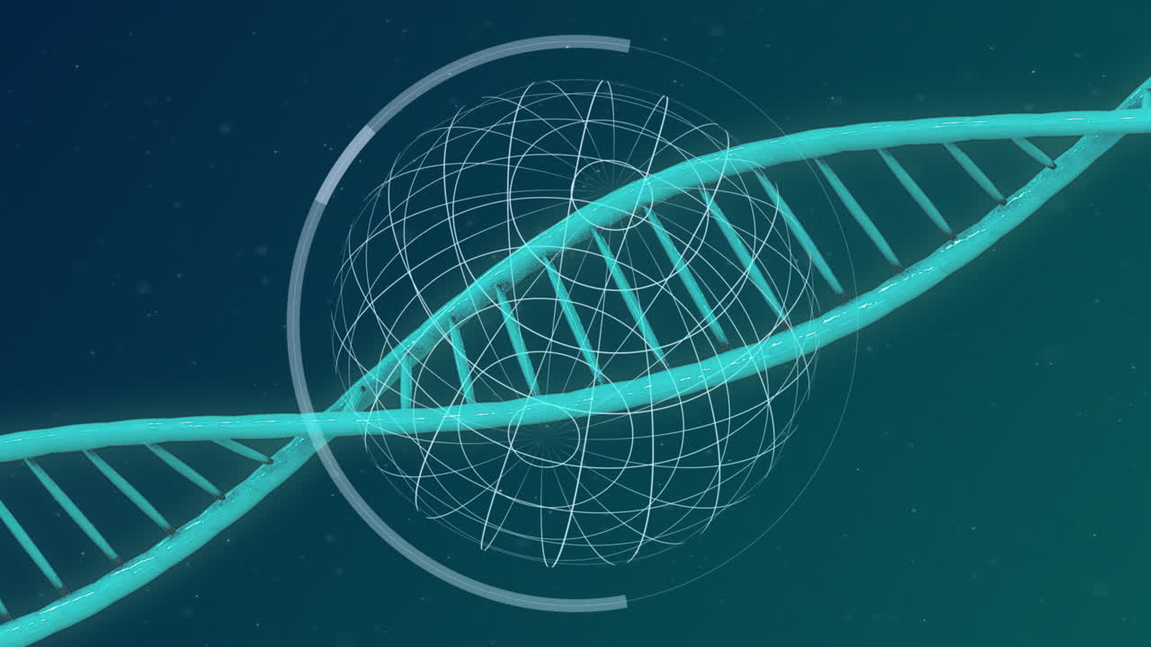 파란색 배경에 있는 지구상에 있는 dna 줄무의 애니메이션