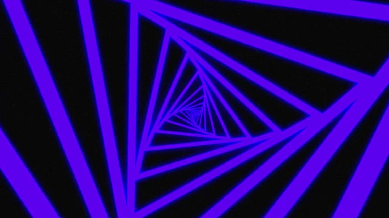 Abstract Tunnel of Rotating Purple Triangles on Black Background