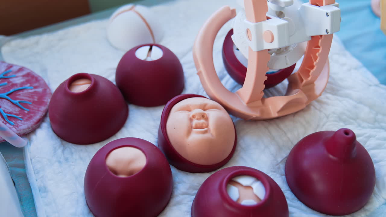 Medic training baby birth. Training model for students studying medicine. Medicine and trainings concept