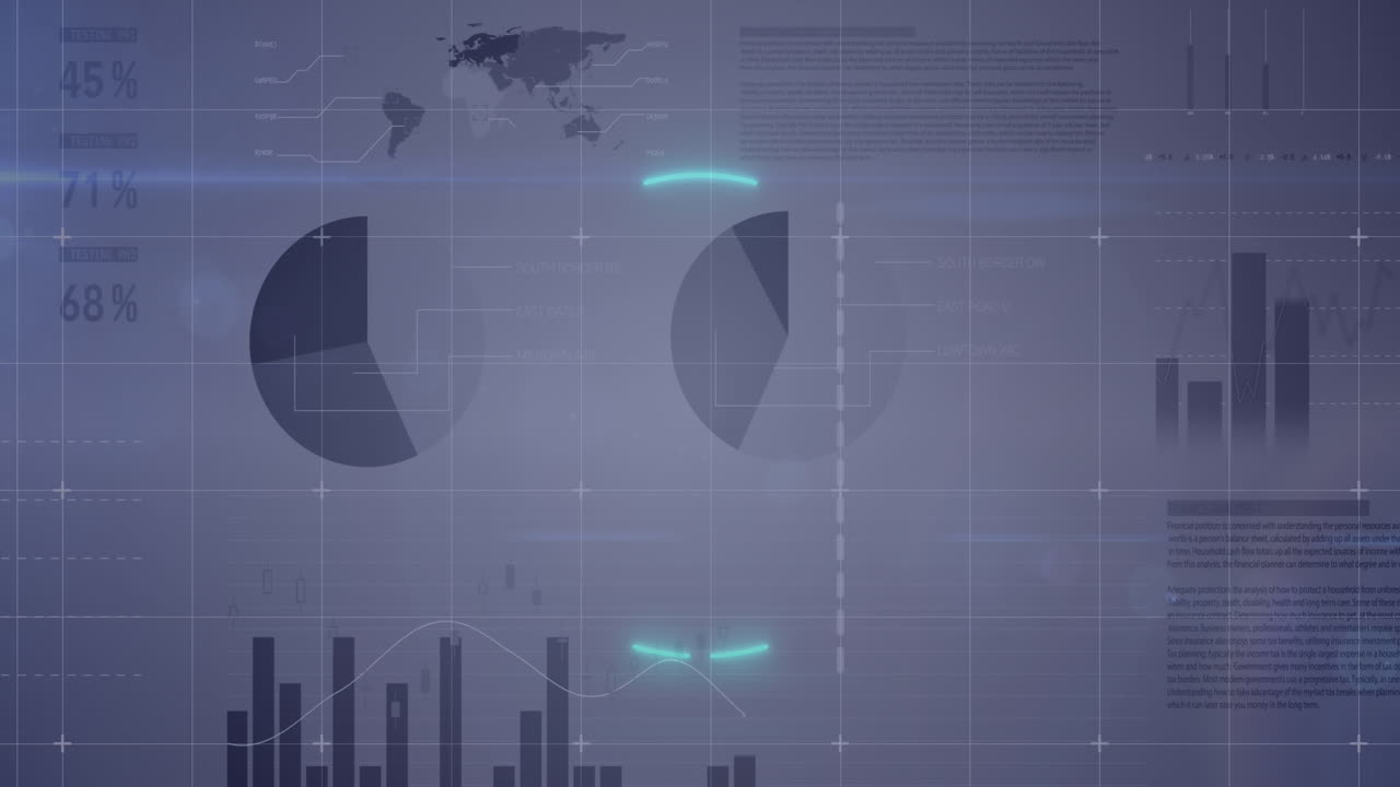 animación de una pancarta redonda de neón sobre el procesamiento de datos estadísticos contra un fondo gris.