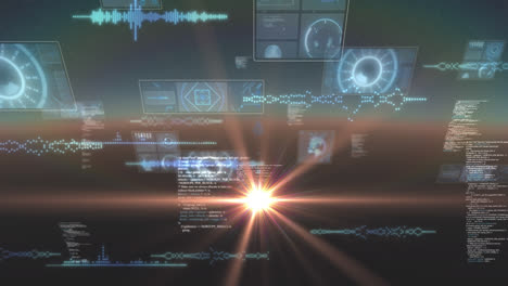 animation of data processing and scopes scanning on screens