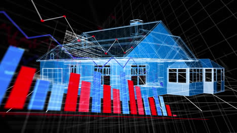 animation of changing financial data and graphs over house project