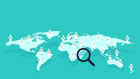 looking for employees around the world, business concept searching with world map and magnifying glass