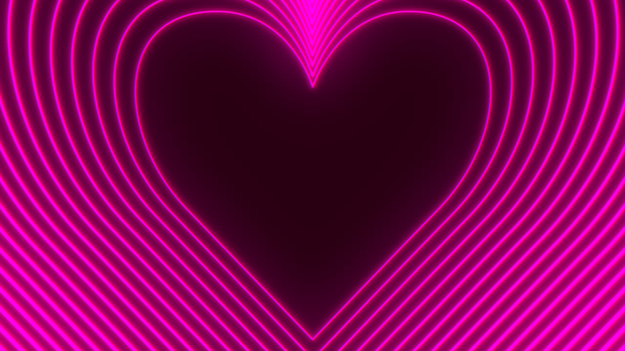 Spiraling neon heart with 3d depth on pink background