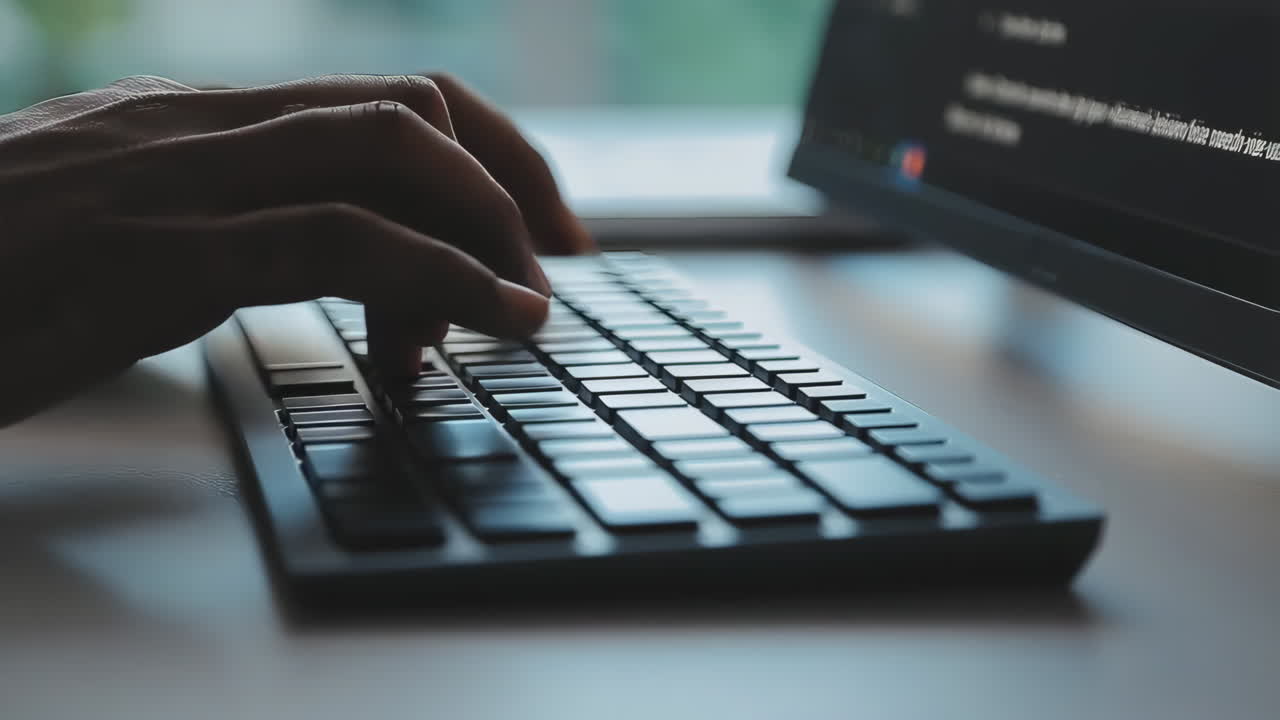 Close-up of hands typing on a computer keyboard