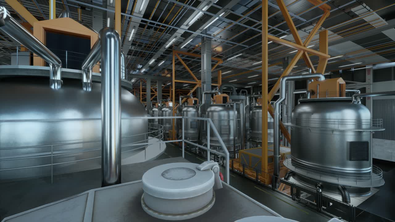 Large Factory Premises With Tans And Pipe Systems. Facilities For Dairy Products Enterprise