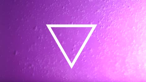 animation of white line triangle changing shape over pink background with moving texture