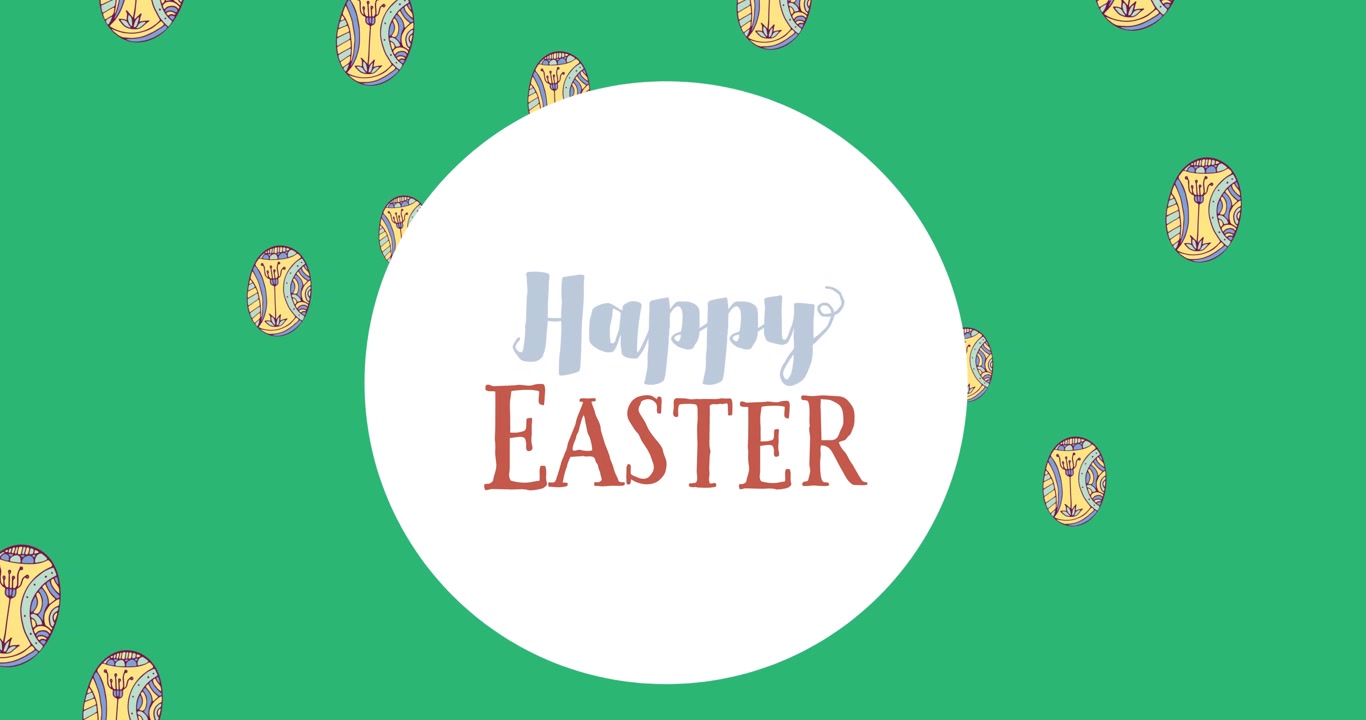 Animazione del testo 'Buona Pasqua' su uova di Pasqua con sfondo verde