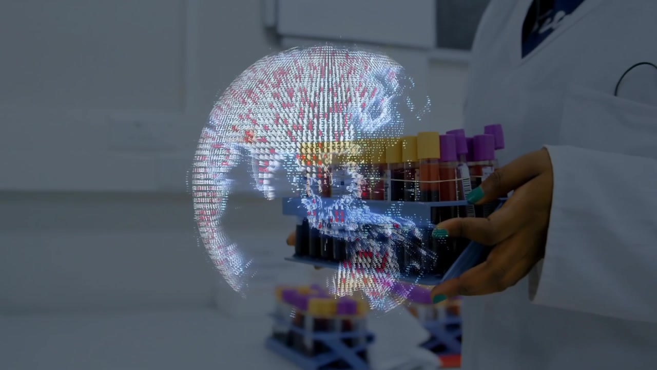 Technician entering frame holding rack activating rotating globe and aligning samples for mapping