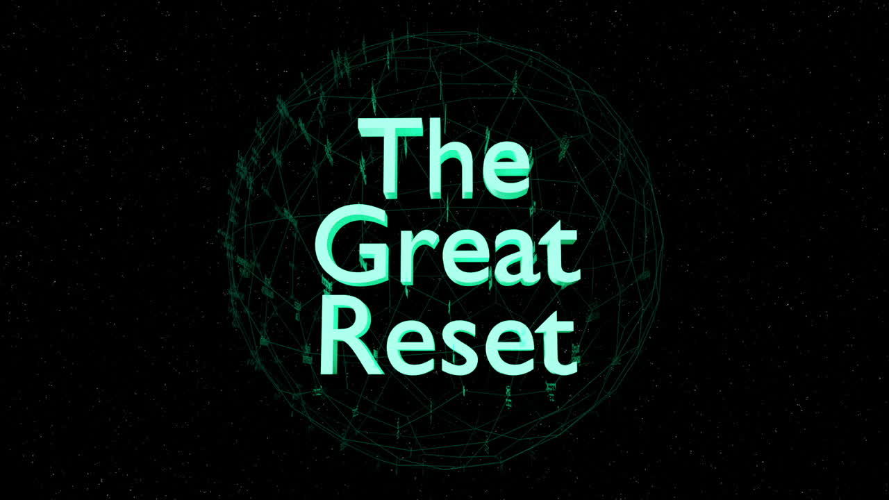 el gran reinicio gráfico global. collage de texto giratorio