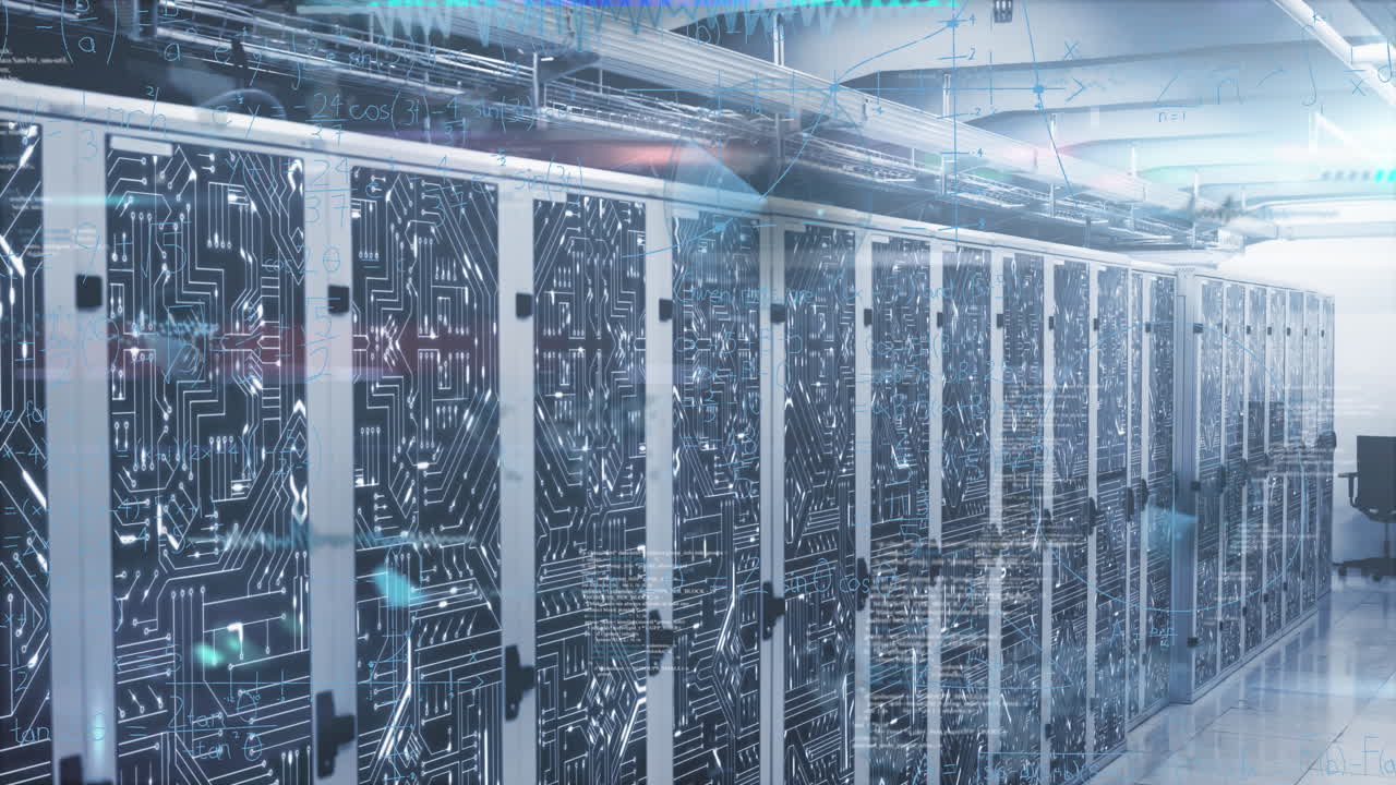 Animation of data processing against microprocessor connections over computer server room