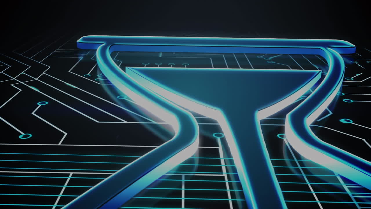 Animation of hourglass icon over computer circuit board