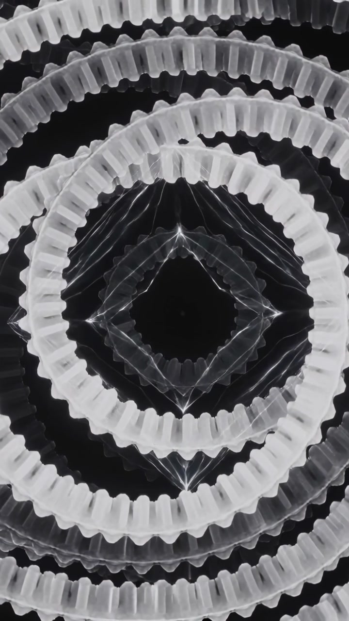 Vertical video: Playback showing translucent ribbed rings rotating on dark table, forming diamond