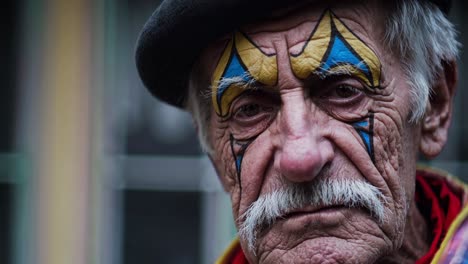 close-up portrait of an elderly clown