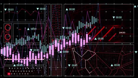 Animación-De-La-Interfaz-Con-Procesamiento-De-Datos-A-Través-De-La-Red-Grid-Sobre-Fondo-Negro.