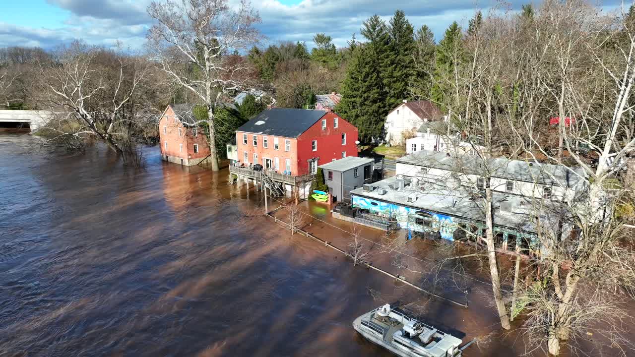 Aerial shot of a severe flood