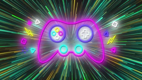 animación del panel de control de juego de neón parpadeando sobre un fondo de neón vibrante