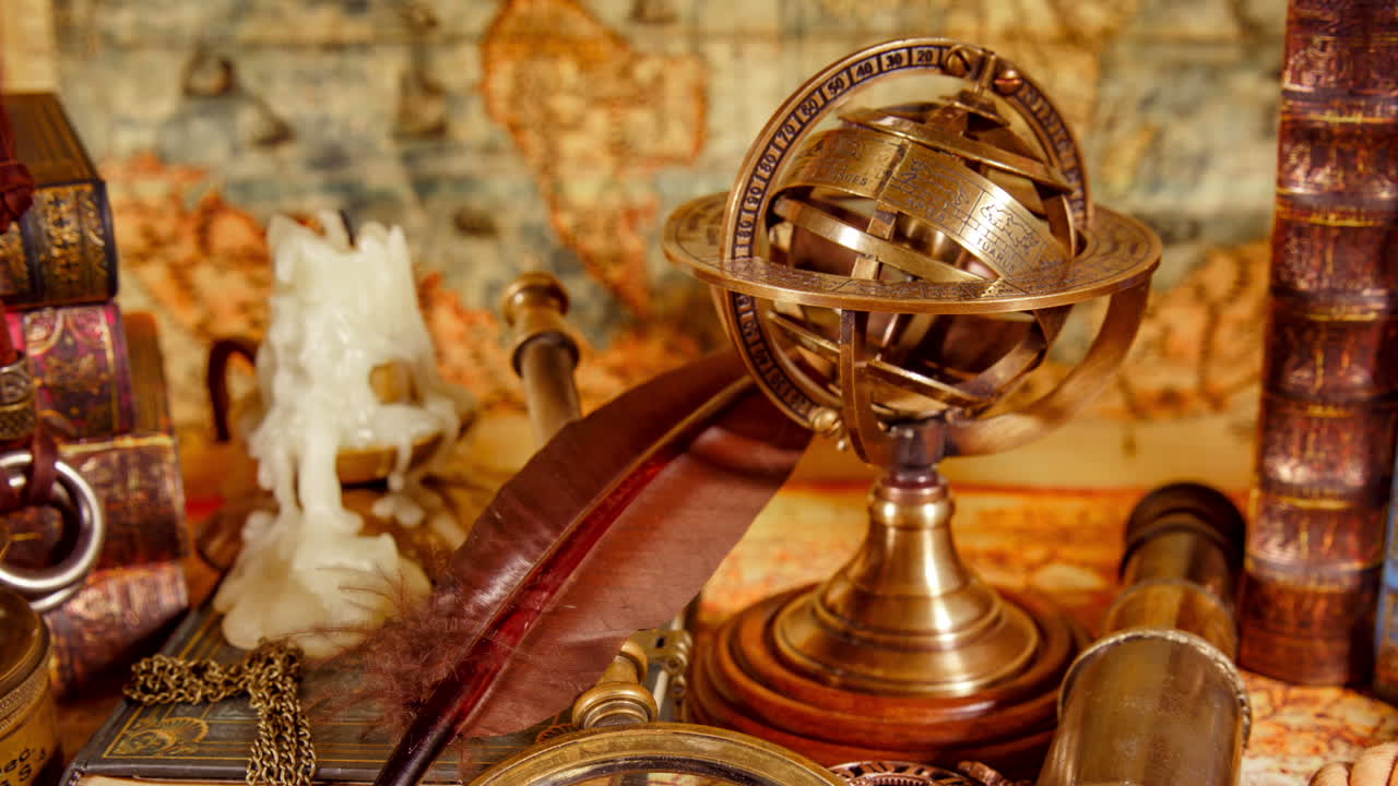 고대 세계 지도 에 있는 빈티지 확대 유리