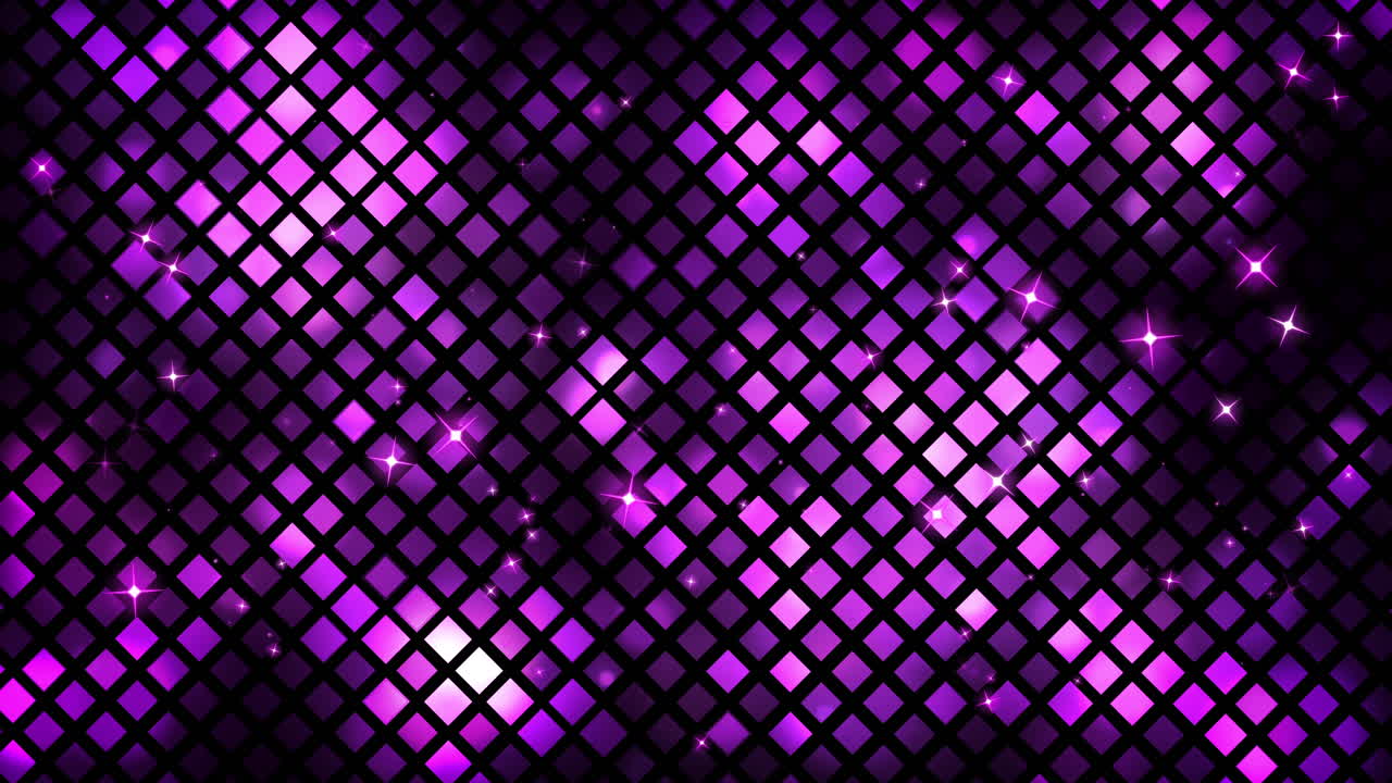 Shiny glowing abstract looped purple background. Animation of a mosaic of square shapes.