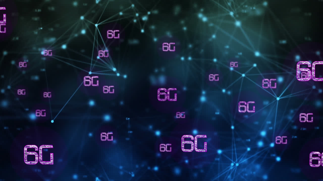 animación de la red de conexiones con texto 6g en fondo negro