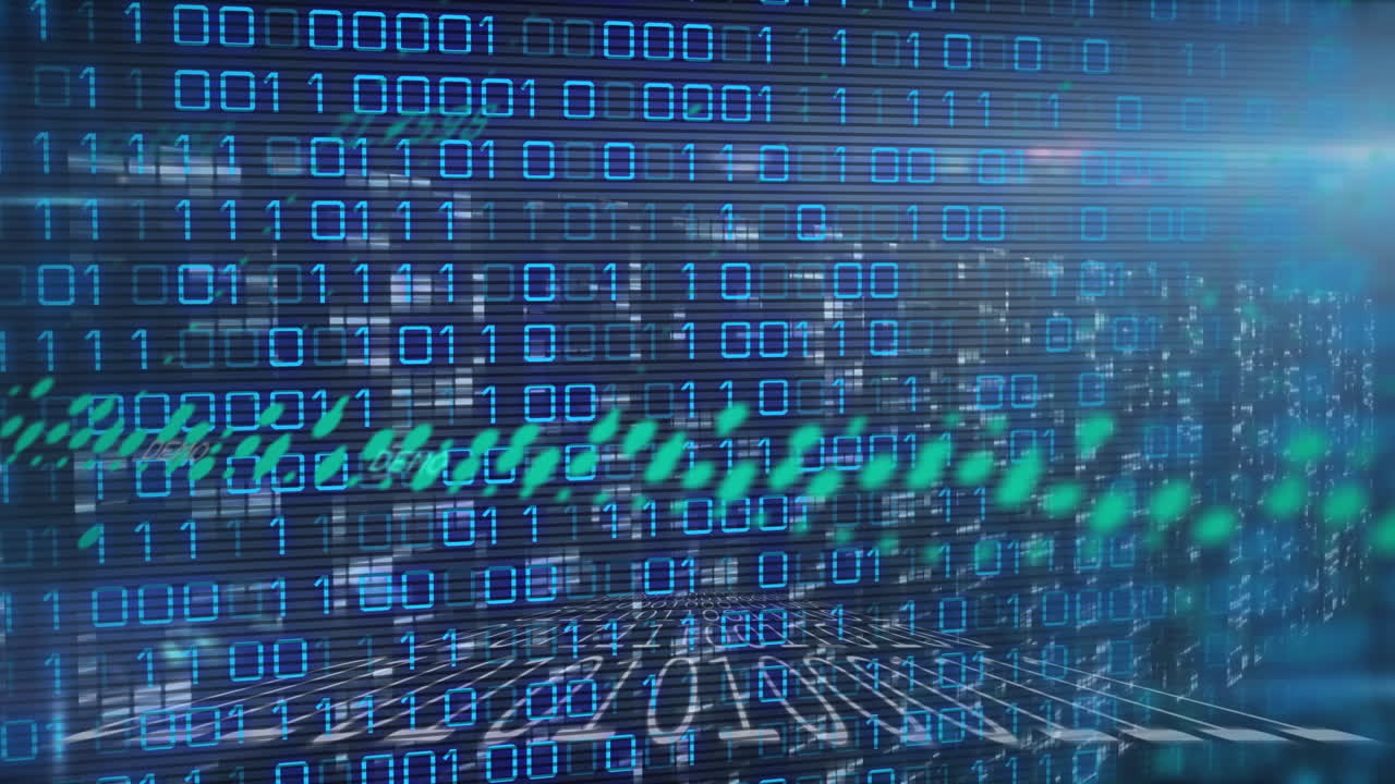 Animation of data processing over black background