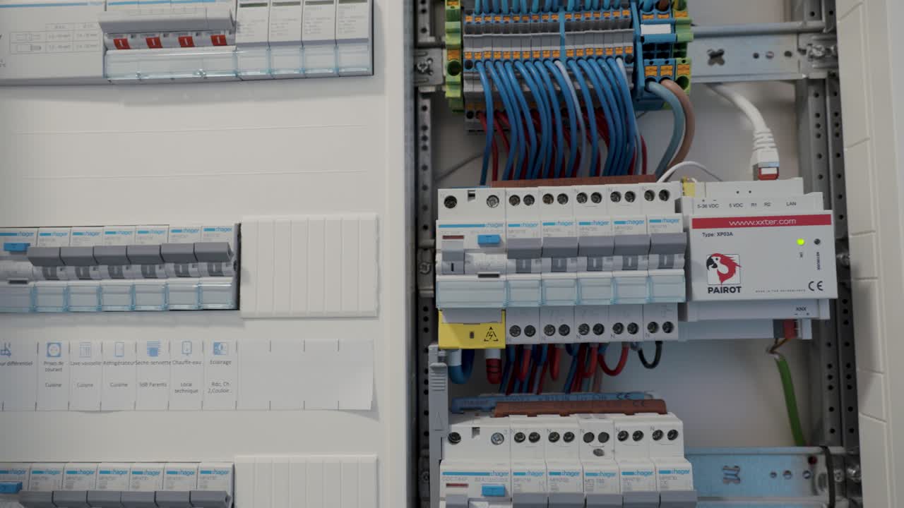 cámara lenta dolly tiro de una casa rompe la caja eléctrica que contiene cables