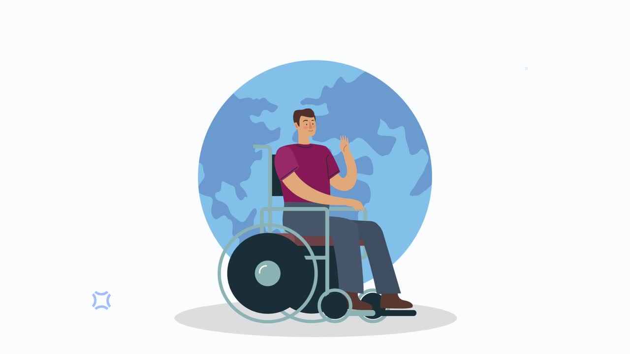 disabled man in wheelchair and earth planet
