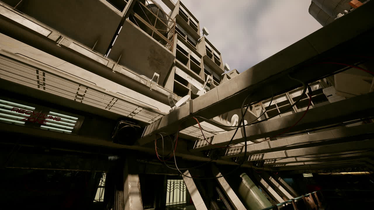 футуристический, дистопический городской пейзаж