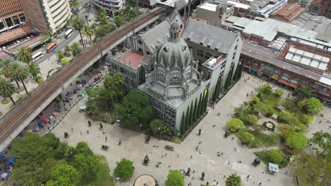 beautiful architecture of famous palace cathedral in medellin, columbia, aerial